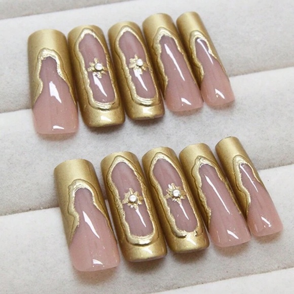 24pcs Long Square Minimalist 3D Star Nail Art Tips, 1pc Nail File - Picture 3 of 3